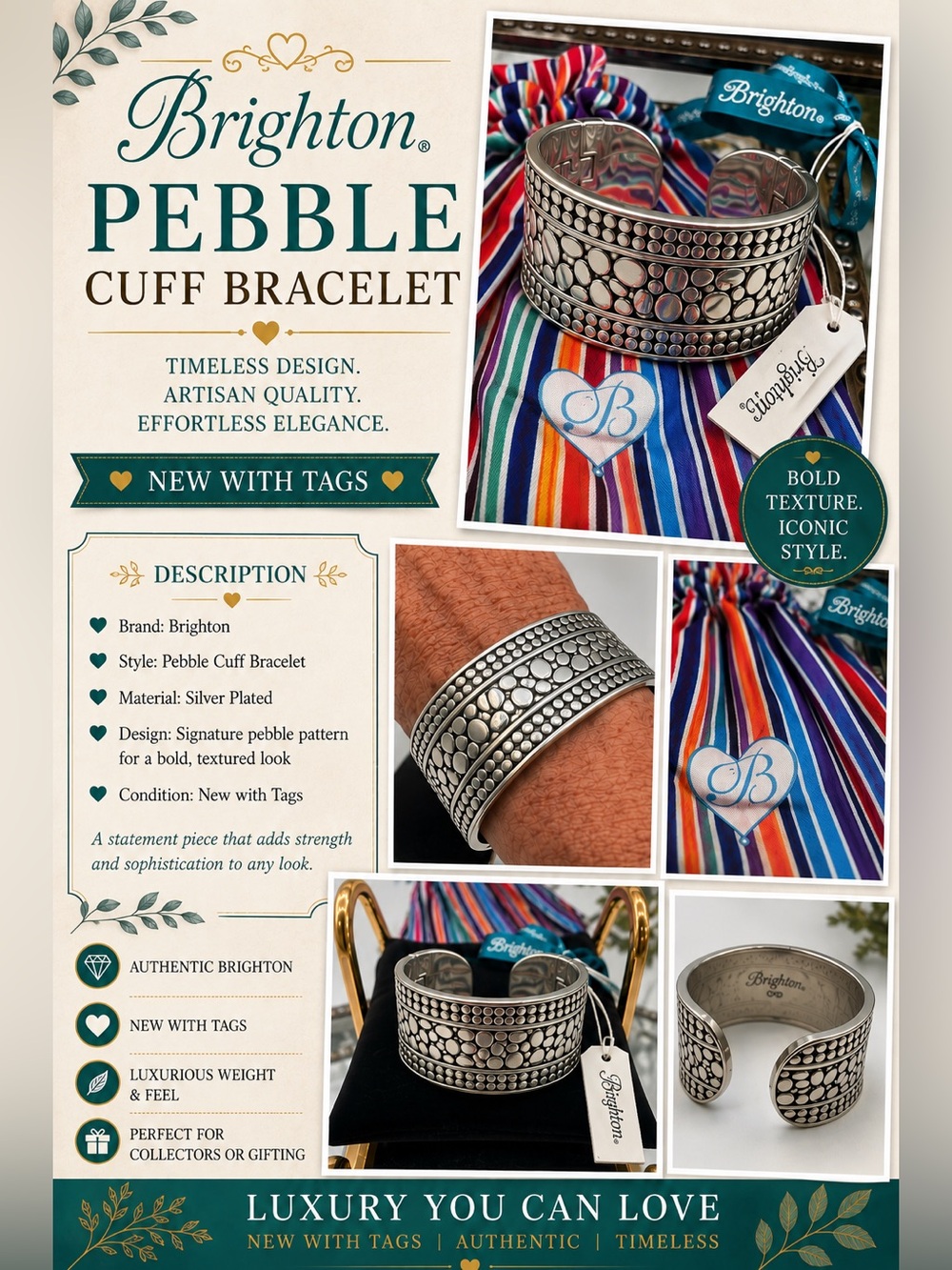 Brighton Pebble Silver Cuff Bracelet - Silver